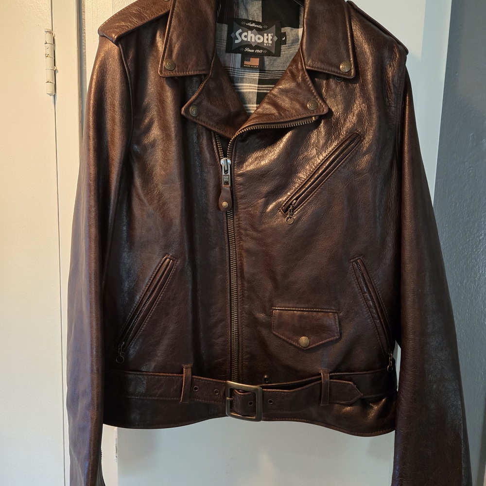 Schott Dark Brown Leather Biker Jacket